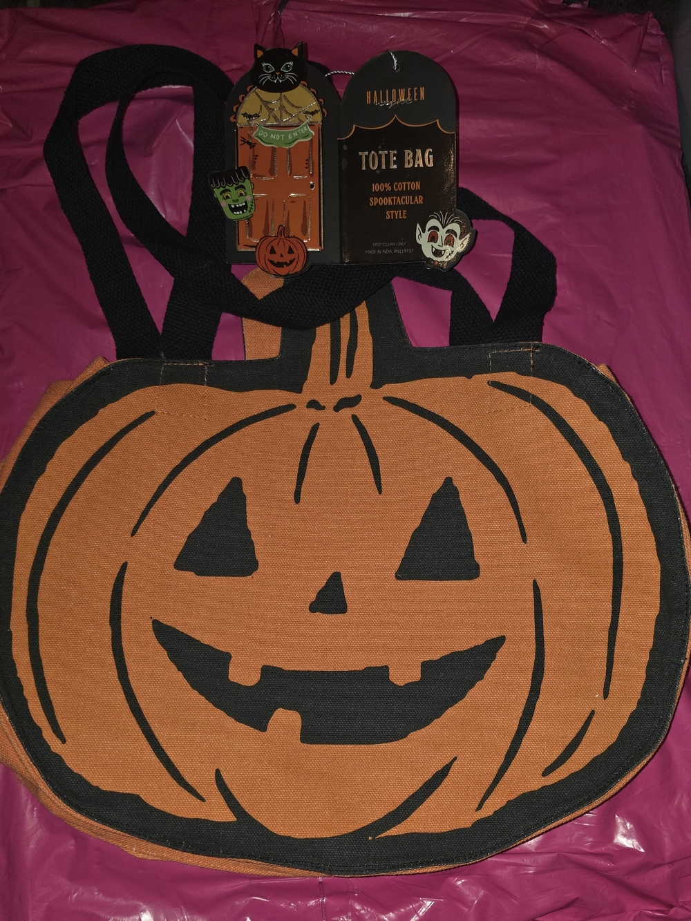 Kids Halloween Pumpkin Tote Bag - Orange Cotton Trick-or-Treat Bag